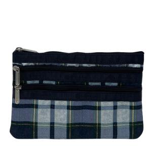 レスポートサック ポーチ ジップポーチ 3-ZIP COSMETIC 7158 U298 DEEP BLUE TARTAN ディープブルータータン｜sail-brand