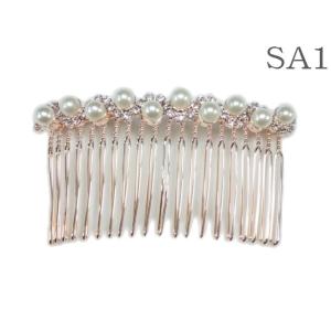 値下げしました　送料無料　クリア石＆パールウェーブラインコーム　10-9　ヘアアクセ・髪飾り・結婚式...