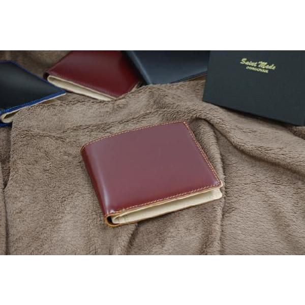 コードバン(馬尻革)×本ヌメ革　カード札入れ二つ折り財布(小銭入れ無し)/札入れ メンズ