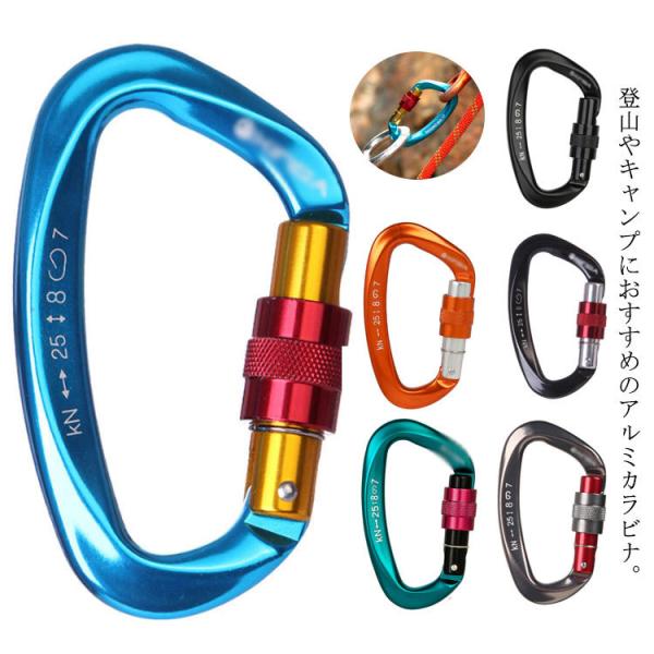 【送料無料】カラビナ 25kn 登山用 カナビラ Dリング スリング ネジロック アルミ製 強化 機...