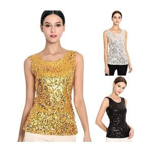 キャミソール レデイース タンクトップ ノースリーブ トップス スパンコール スリム 大きいサイズ ピカピカ(s2111131802)