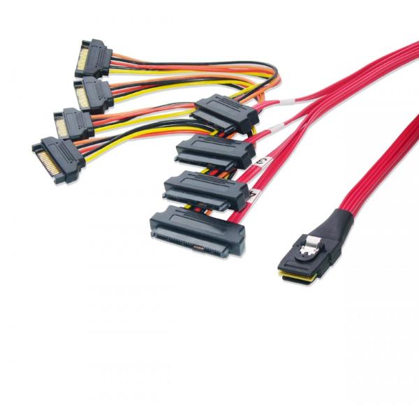 miniSAS → SAS/SATA ファンアウトケーブル SATA電源 50cm