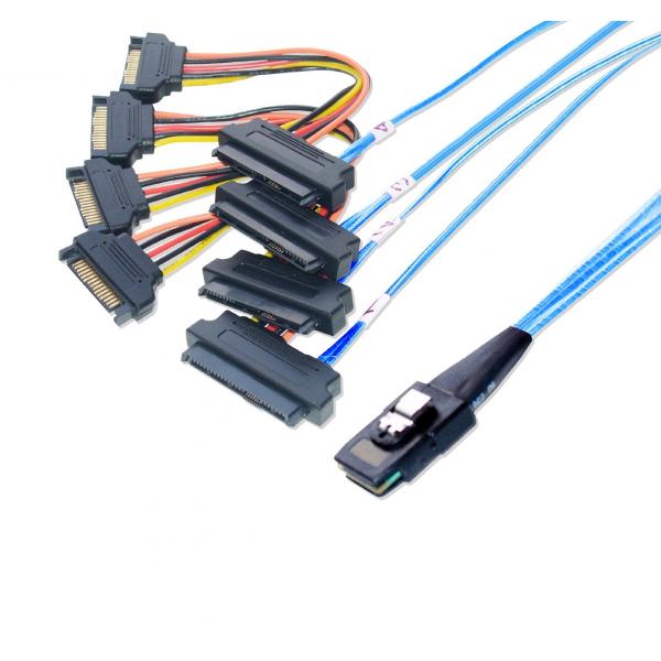 miniSAS → SAS/SATA ファンアウトケーブル SATA電源 1m