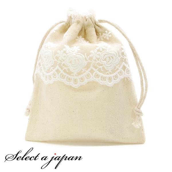 『10個』巾着袋 (12cm×15cm) 花のレース付き ラッピング 包装 巾着ポーチ 小物入れ
