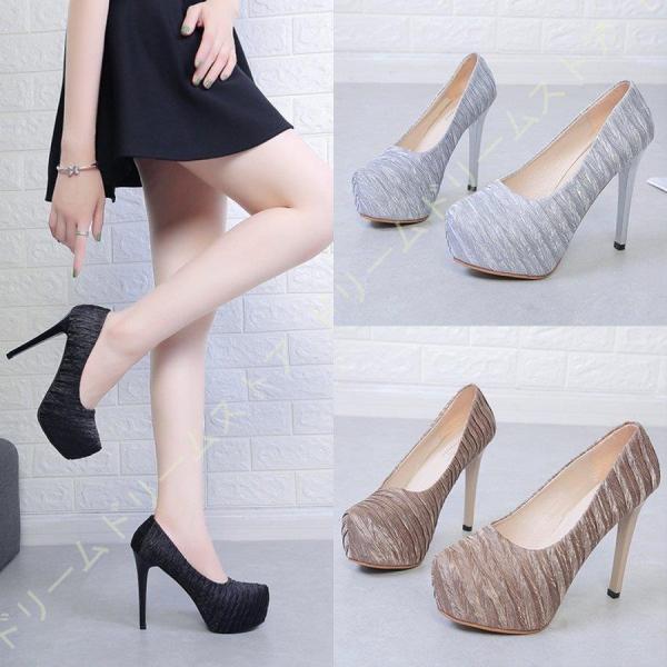 レディース 厚底 パンプス ハイヒール ポインテッドトゥ 美脚 黒 ストーム スリップオンシューズ ...