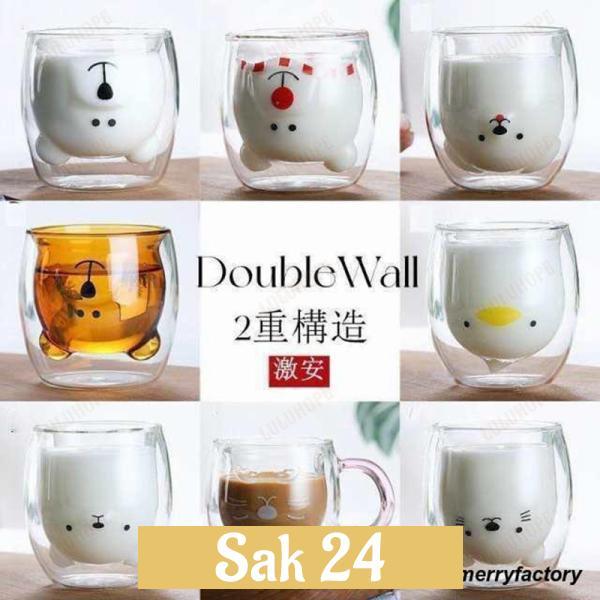 ガラスカップ 断熱 保冷 二重構造 耐熱ガラス くまさん 猫 ダブルウォール アニマルカップ 二重ガ...