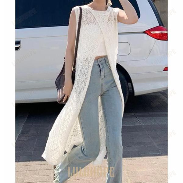 透かし編みトップス 夏 ニットワンピース