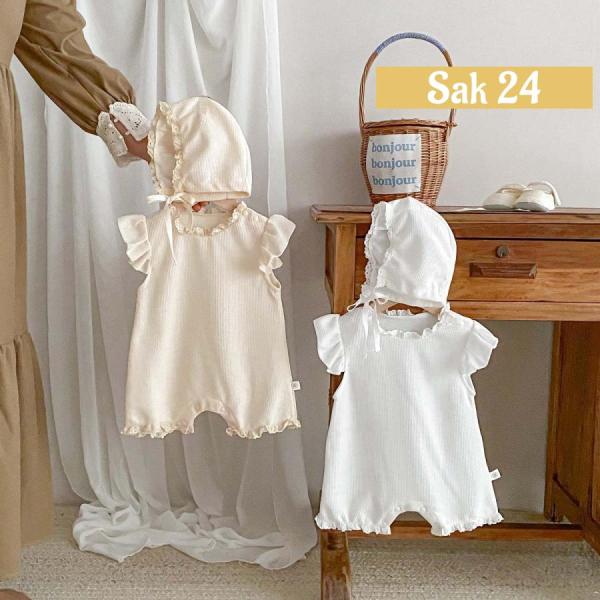 ロンパース ワッフルロンパース ベビー 帽子 ボンネット 赤ちゃん 新生児 ベビー服 子供服 セレモ...