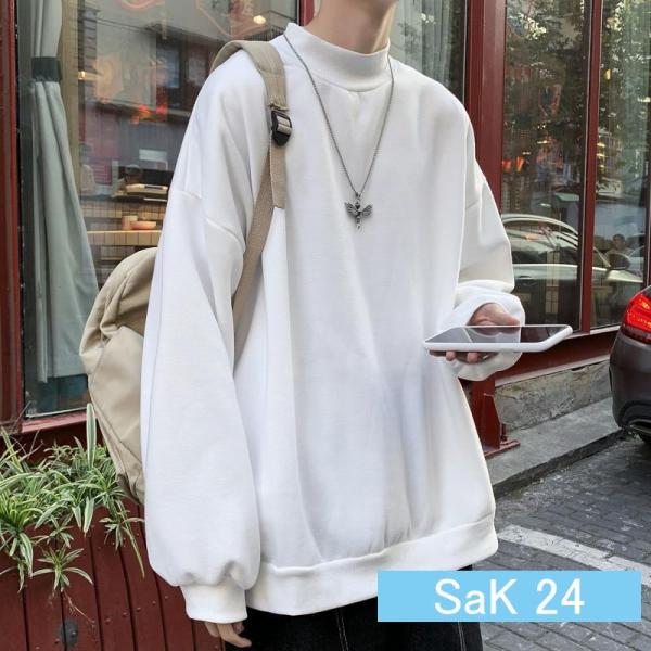 トレーナー メンズ 無地 ハイネック プルオーバー 長袖 トップス カジュアル 厚手 裏起毛 あった...