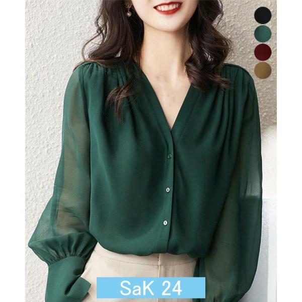 シフォンブラウス 通勤シースルートップスシアーカーディガン こなれ感 ブラウス 体型カバー服透け感