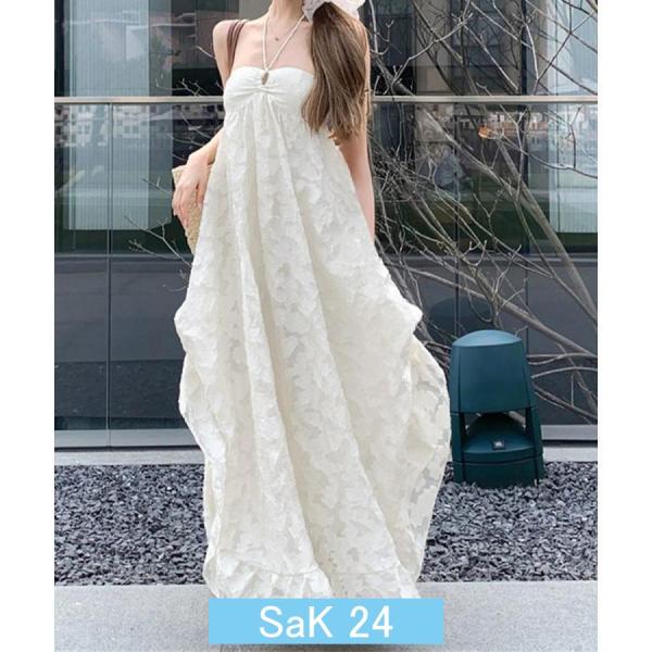 リゾートワンピースパッド付きビーチワンピ 夏ワンピース 浜辺 ノースリーブワンピ 花柄総レース涼しげ