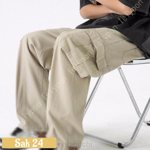 カーゴパンツ メンズ ゆったり ロング丈 無地 ストレートパンツ おしゃれ 春夏服 春物 大きいサイ...