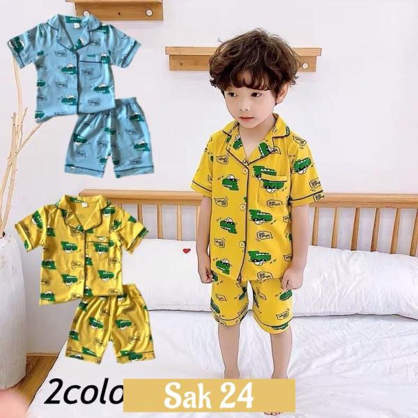 パジャマ キッズ 子供 半袖 男の子 男 夏用 半袖 ボタン 半ズボン 綿 夏 ルームウェア ワニ ...