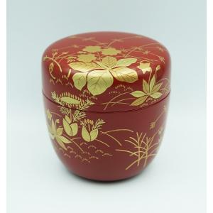 茶道具 棗 大棗 一閑朱塗 春草蒔絵 鵬雲斎好写 小林雄峰 桐箱 : 新古