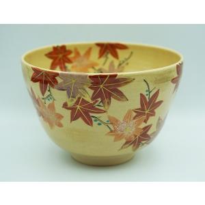 茶道具 抹茶茶碗 色絵 紅葉、京焼 中村清彩作、桐共箱 新品。 : 佐藤