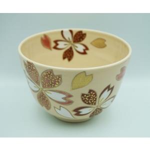 茶道具 茶碗 茶碗 色絵 紅白しだれ桜 東山深山 化粧箱 : 新古茶道具