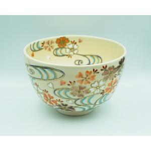 茶道具 茶碗 茶碗 色絵 紅白しだれ桜 東山深山 化粧箱 : 新古茶道具