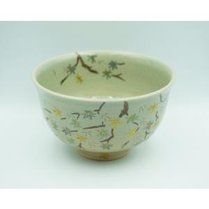 茶道具  茶碗   蓮華 れんげ 草  与平作 茶道具 抹茶茶碗 灰釉 れんげ草、 京都 中村与平作 : 佐藤大観堂