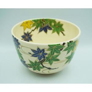 茶道具 茶碗 茶碗 色絵 青楓流水 加藤起楽 化粧箱 : 新古茶道具 さかい