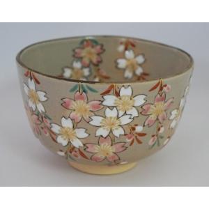 茶道具 茶碗 茶碗 色絵 紅白しだれ桜 東山深山 化粧箱 : 新古茶道具