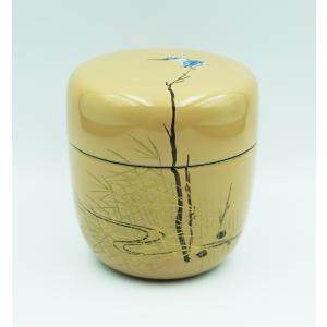 茶道具 棗 長棗 白塗 蒲穂に糸蜻蛉蒔絵 黒川和禅 桐箱 : 新古茶道具