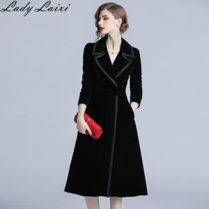 トレンチコート 女性 ファッション 快適 ベルベット OL 気質 固体 暖かい 長い 屋外 黒｜saka-store