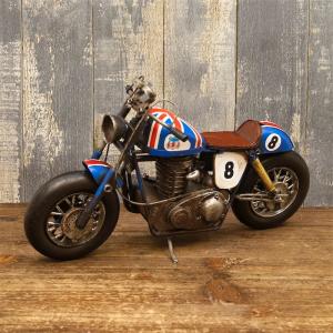 アンティーク バイク ブリキおもちゃ 模型 オブジェ アメリカ雑貨 イギリス国旗 オールドバイク レース｜sakae-daikyo