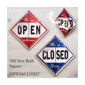 両面プレート オープン クローズ 看板 アメリカ雑貨 店舗 インテリア サインボード カフェ おしゃれ [スクエア "Open & Closed”]｜sakae-daikyo