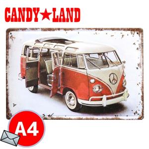 アメリカン レトロ ブリキ看板 サインプレート ワーゲンバス レッド
