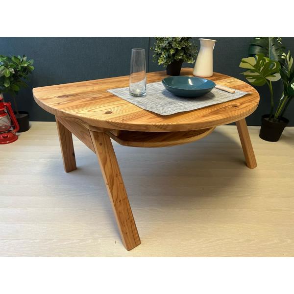 ローテーブル 半円 収納付き90cm 60cm 杉 折り畳み脚 / 栄町工房 木製 完成品 新生活 ...