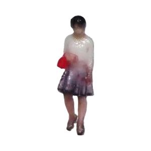 150-00002　赤いハンドバッグを持って話しながら歩く女性　：タイニーテイルズ　着色済み完成品　N(1/150)｜sakatsu
