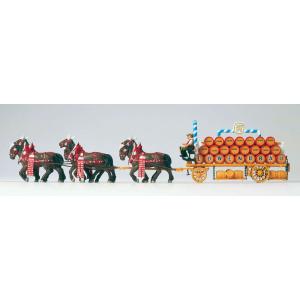 6頭立ての馬に牽かれるビアワゴン（レーベンブロイ）　：プライザー　塗装済完成品　HO(1/87)　3...