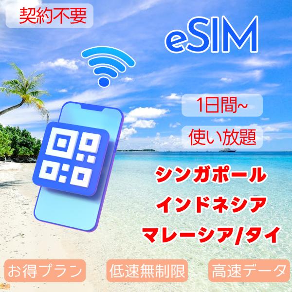 eSIM インドネシア マレーシア タイ シンガポール 東南アジア データ専用 1GB~ 50GB ...