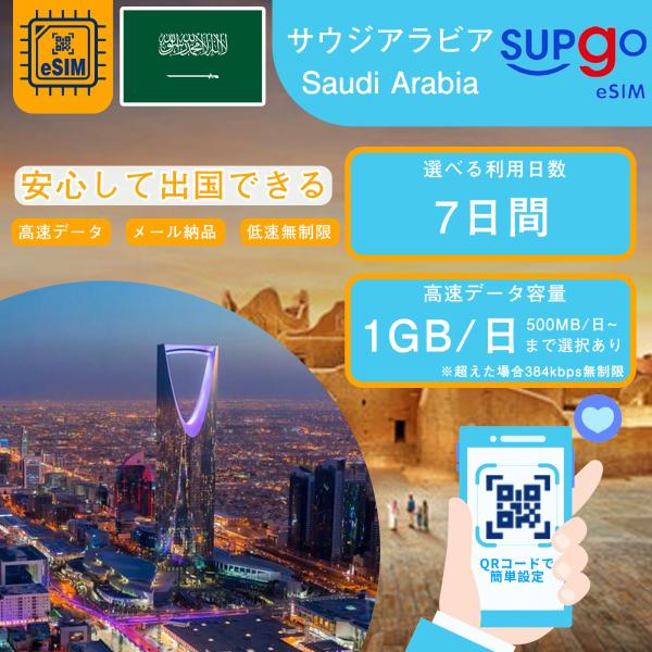 eSIM サウジ サウジアラビア リヤド Saudi Arabia 7日間 データ無制限 1GB 5...