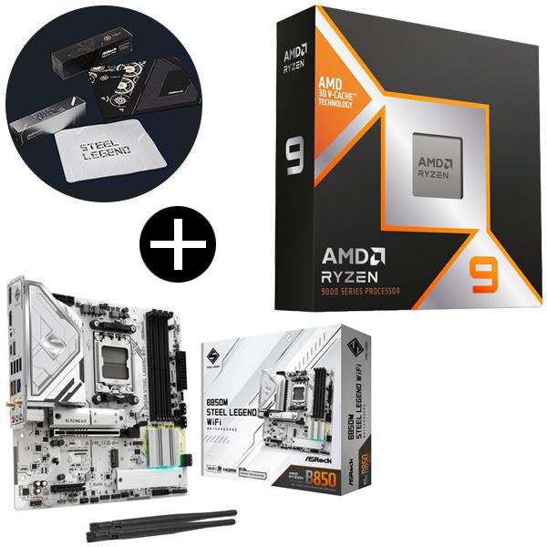 AMD Ryzen 9 9950X3D CPU + ASRock B850M Steel Legen...