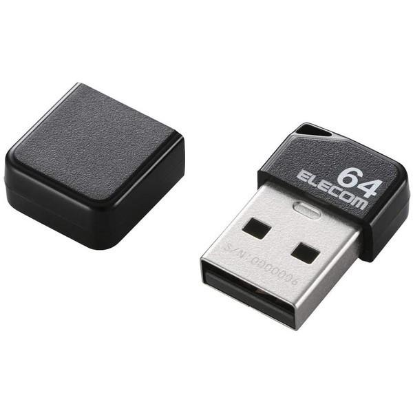 USBメモリ ELECOM エレコム MF-SU2B64GBK USB2.0 小型 キャップ付 64...
