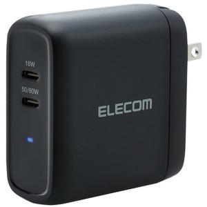 USB充電器 ELECOM エレコム MPA-ACCP24BK AC充電器 USBコンセント PD対応 Type-Cポート×2 合計68W 小型 軽量 メーカー直送 ブラック