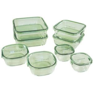 イワキ(iwaki) パック＆レンジ角型8点セット グリーン PSC-PRN-8G ( 1