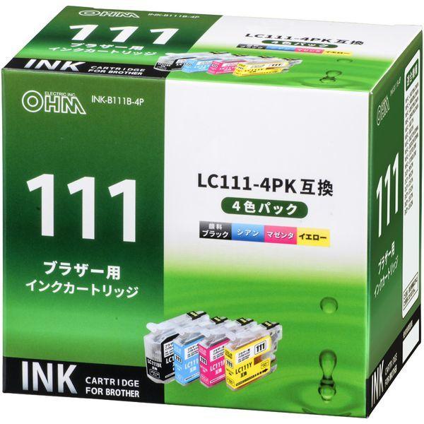オーム電機 INK-B111B-4P ブラザー互換 LC111-4PK 顔料ブラック+染料3色