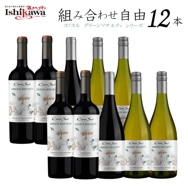 組み合わせ自由 コノスル グリーンソサエティ 12本 赤白ワインセット チリ 750ml 一部地域送...