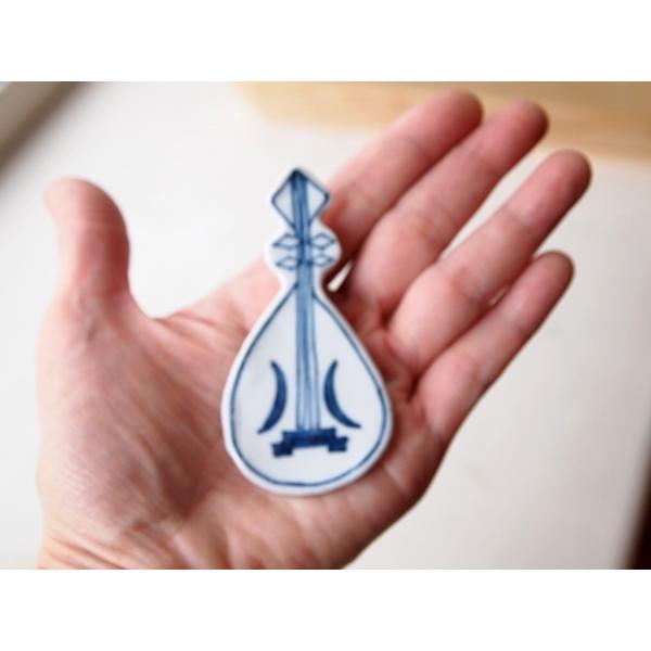 九谷焼、文吉窯、染付琵琶型箸置き