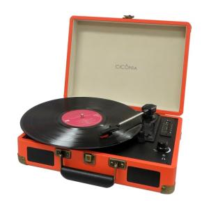 CICONIA レコードプレーヤー TE-1907 レトロ クラシカル オレンジUSBメモリー 多機能 SDカード 録音 再生 ブルートゥース Bluetooth AUX IN OUT トラ