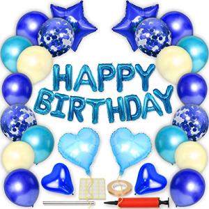 Ealimun 誕生日 バルーン ブルー ホワイト HAPPY BIRTHDAY 飾り付け セット 風船 ハッピーバースデー (A3：ブ