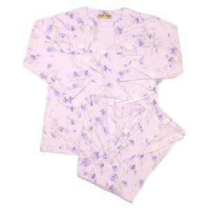 介護 パジャマ 通年 綿100% レディース 全開フルオープン  (M, パープ