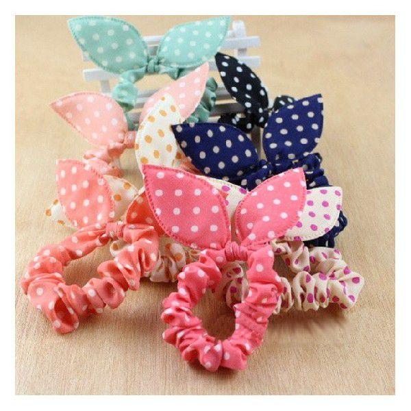 ヘアゴム シュシュ うさ耳 ドット レディース キッズ かわいい hg-029