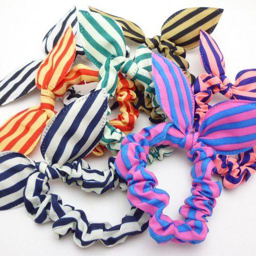 シュシュ うさ耳 ヘアゴム シュシュ リボン ストライプ hg-037