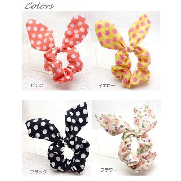 シュシュ うさ耳 ヘアゴム ヘアアクセサリー リボン ドット 水玉 花柄 hg-039