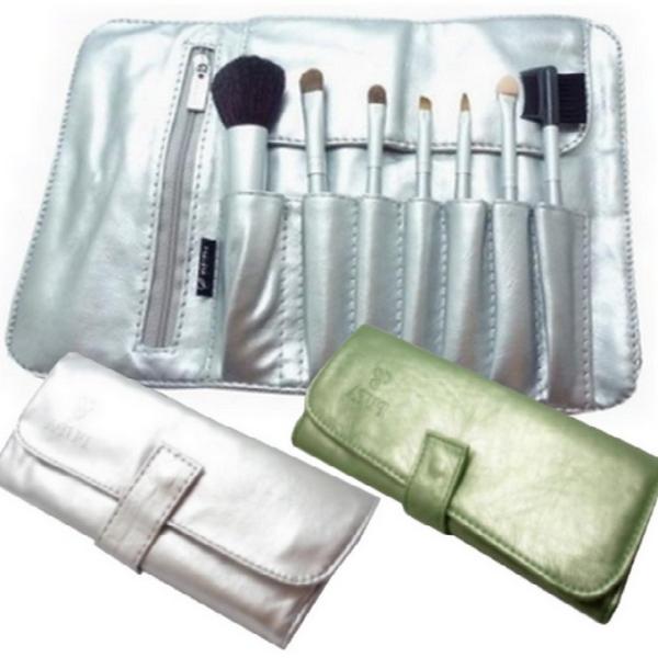 メイクブラシ フェイスブラシ 7本セット ケース メイク用品 収納ケース シルバー グリーン mbs...