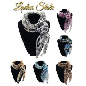 スカーフ レディース コサージュ付き  クリップ付き スカーフ留め ワンタッチ 上品 女性 UV対策  母の日 skr-008