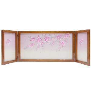 アウトレット品 雛人形屏風単品 10号三月屏風 欅塗刺繍金彩枝垂桜